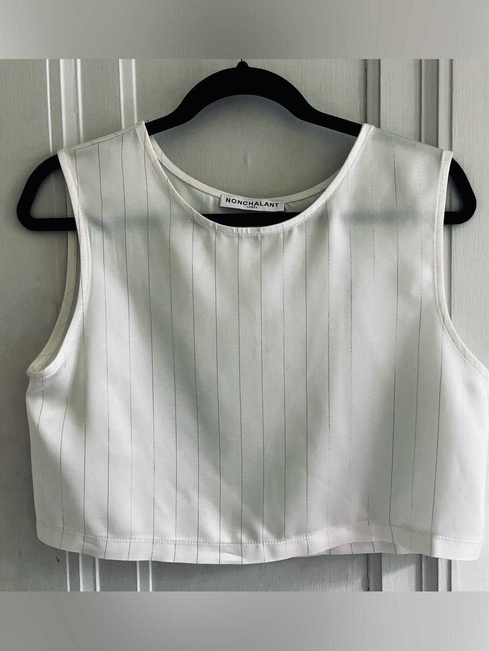 NONchalant White Pinstripe Sleeveless Crop Top